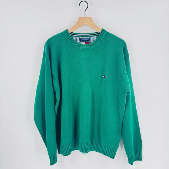 Vintage Tommy Hilfiger Green Cotton Sweater XL Oversized Preppy Unisex - Picture 6 of 6